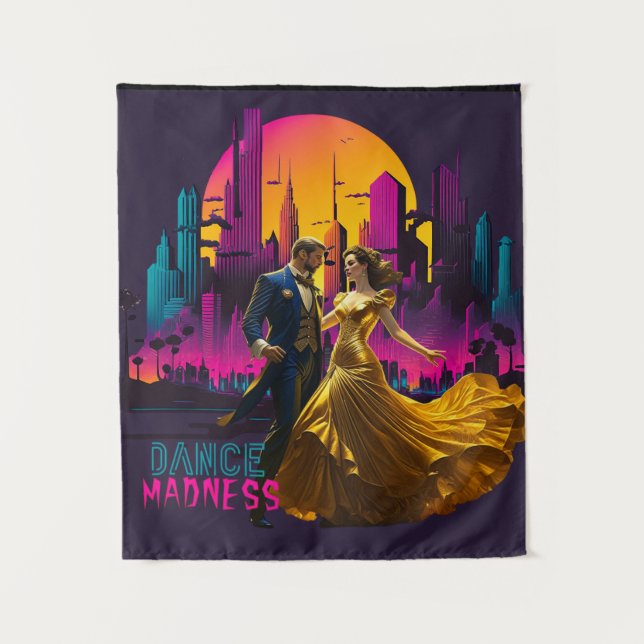 Dance Madness Couple In The Streets of Neon City  Tapestry (Front)