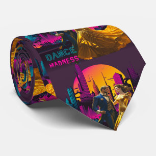 Dance Madness Couple In The Streets of  Neon City Tie