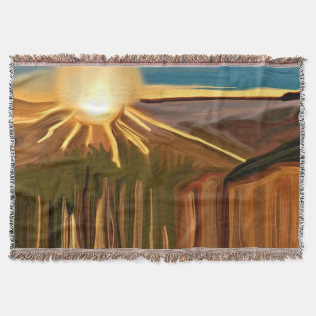 Dance of The Cacti Abstract Art Throw Blanket (Front)