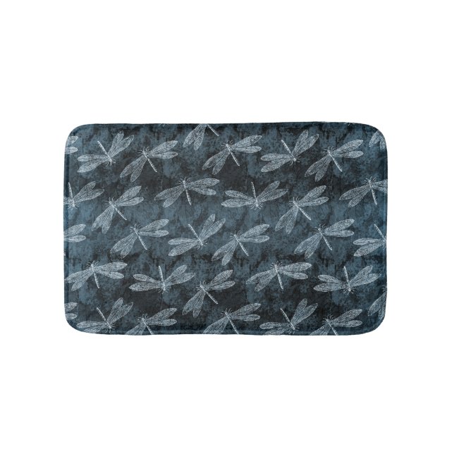 Dance of the Dragonflies Elegant Teal Green Bath Mat (Front)