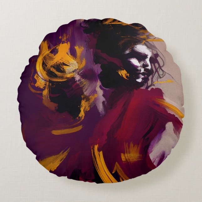Dance Of The Mind – Expressive Abstract Figure Round Pillow (Front)