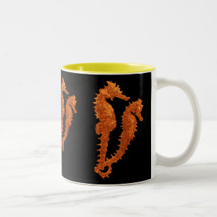 Dance Of The Seahorses (Orange) Two-Tone Coffee Mug