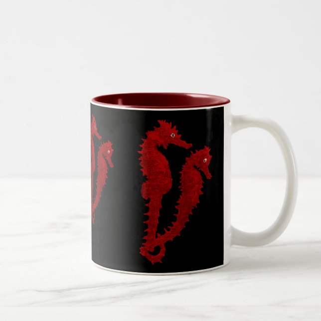 Dance Of The Seahorses (Red) Two-Tone Coffee Mug (Right)