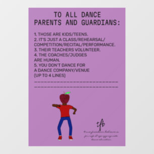 Dance Parent Reminder Apple Lavender Window Cling