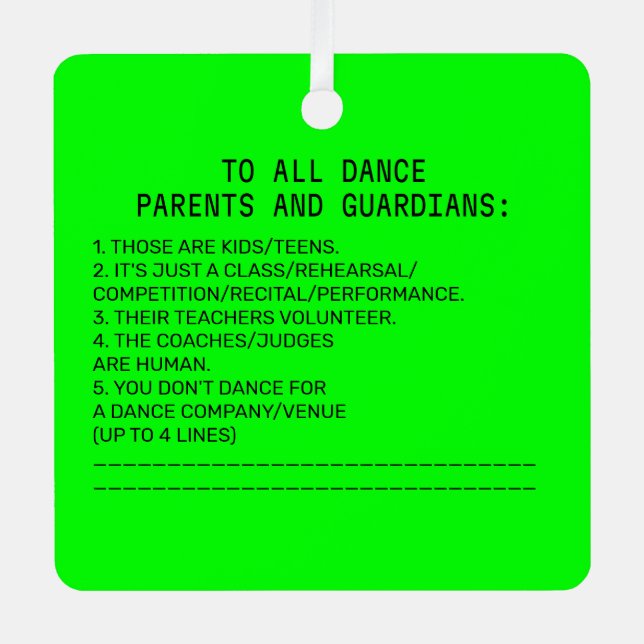 Dance Parent Reminder Apple Lime Metal Ornament (Front)