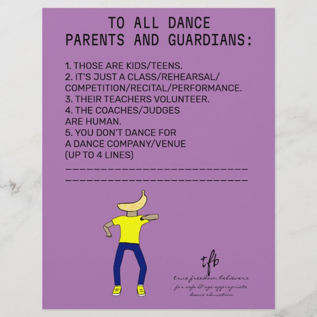 Dance Parent Reminder Banana Lavender Flyer (Front)
