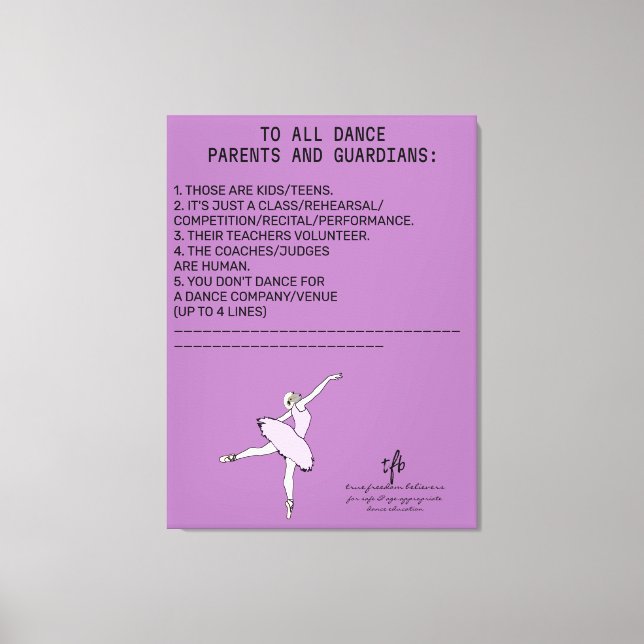 Dance Parent Reminder Sheep Lavender Canvas Print (Front)