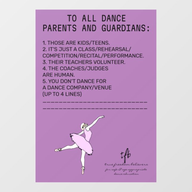 Dance Parent Reminder Sheep Lavender Window Cling (Sheet)