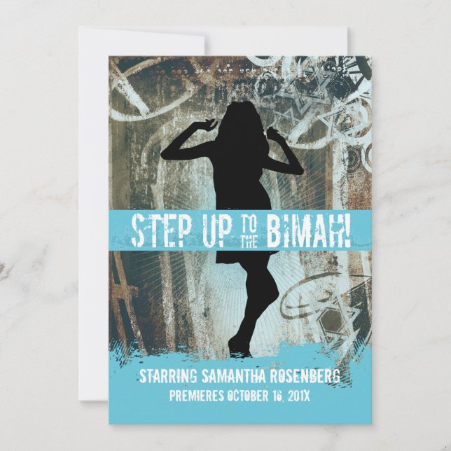 Dance Party Bat Mitzvah Invitation in Sky (Front)
