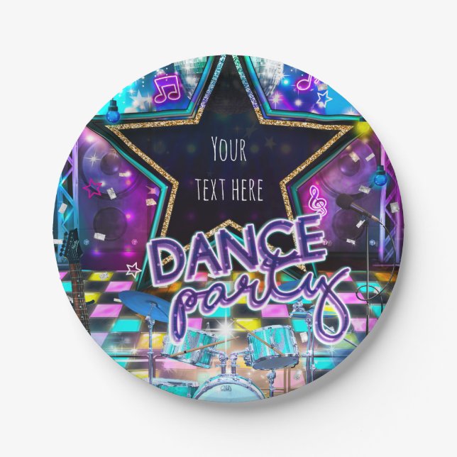 DANCE PARTY Birthday Musical Pop Rock Dance Girls Paper Plate (Front)