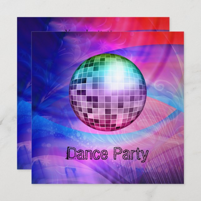 Dance Party Event Pink Blue Abstract Mirrorball Invitation (Front/Back)