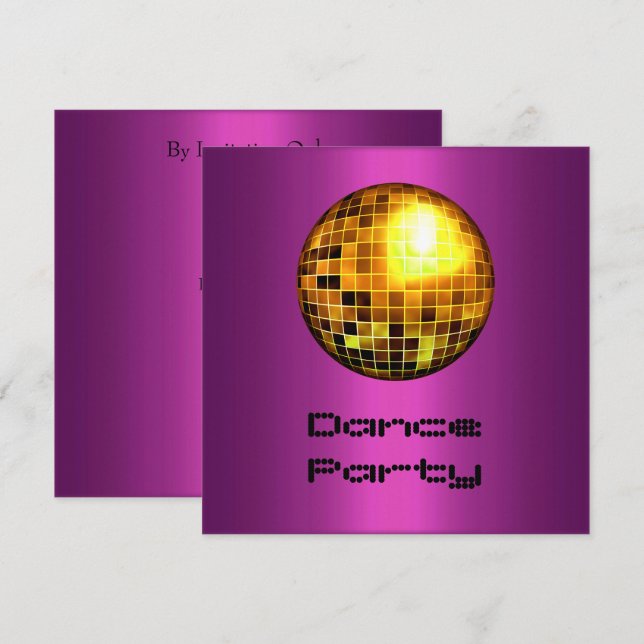 Dance Party Event Purple Gold Mirrorball Invitation (Front/Back)