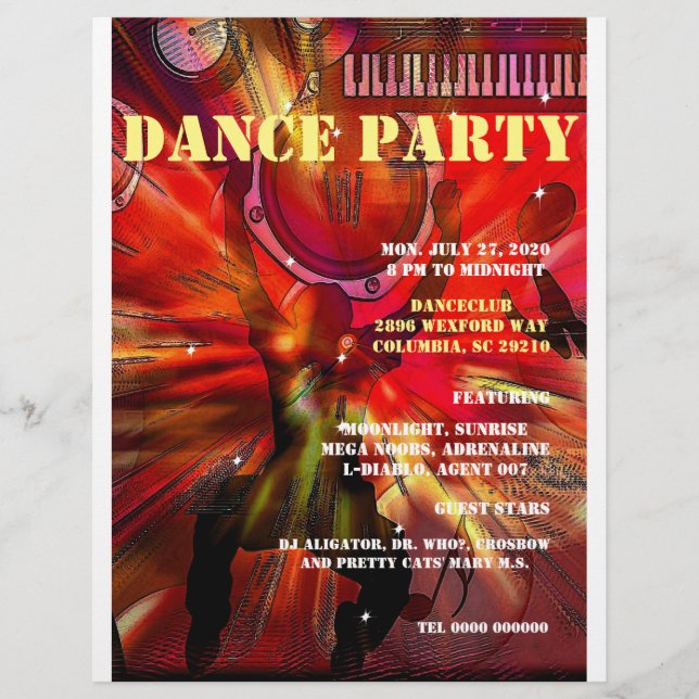 DANCE PARTY FLYER ADJUSTABLE,TEXT (Front)