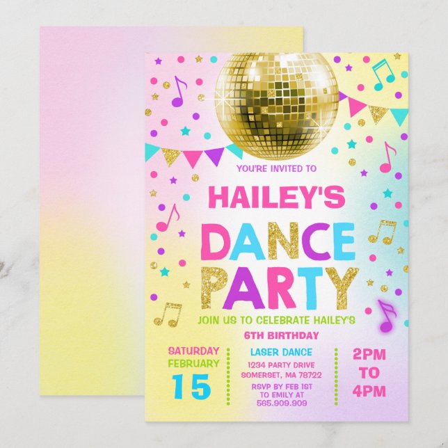 Dance Party Invitation Glow Disco Party Invite (Front/Back)