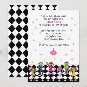 Dance Party Invitations Enfants Disco fête d'anniv