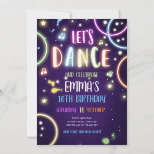 Dance Party Neon Glow Disco Birthday Invitation