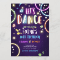 Dance Party Neon Glow Disco Birthday Invitation