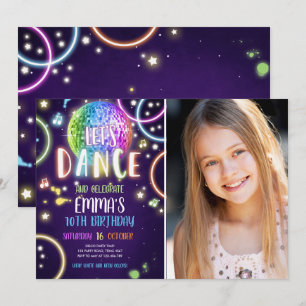 Dance Party Neon Glow Disco Invitation d'anniversa