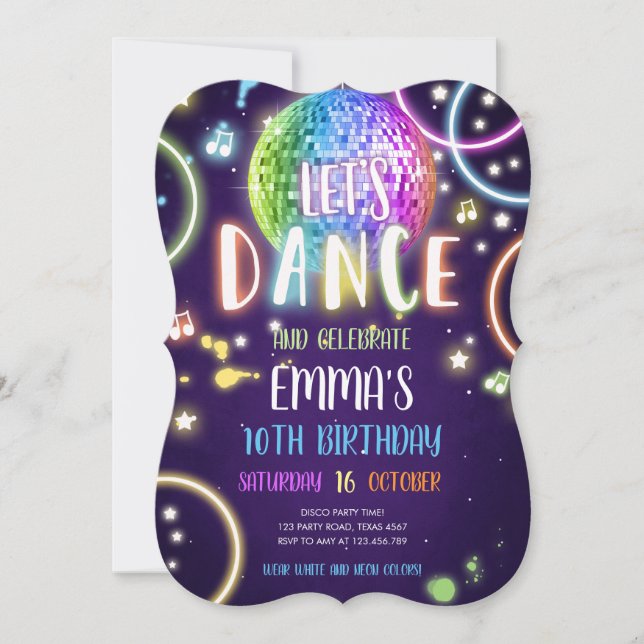 Dance Party Neon Glow Disco Invitation d'anniversa (Devant)
