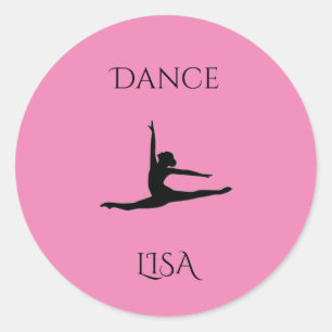 Dance pink round stickers. Personalize name. Classic Round Sticker