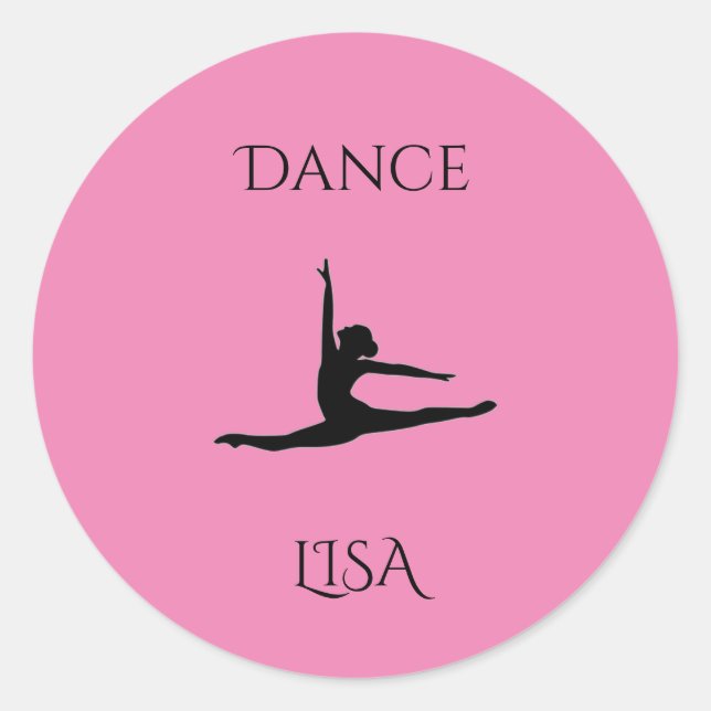 Dance pink round stickers. Personalize name. Classic Round Sticker (Front)