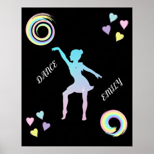 Dance poster with hearts & swirls.