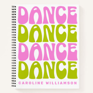 Dance Retro Typography Pink and Green Personalized Notebook