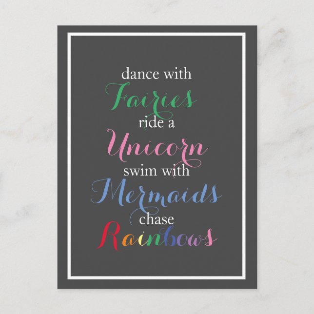 Dance, Ride, Swim, Chase Magic Postcard (Front)