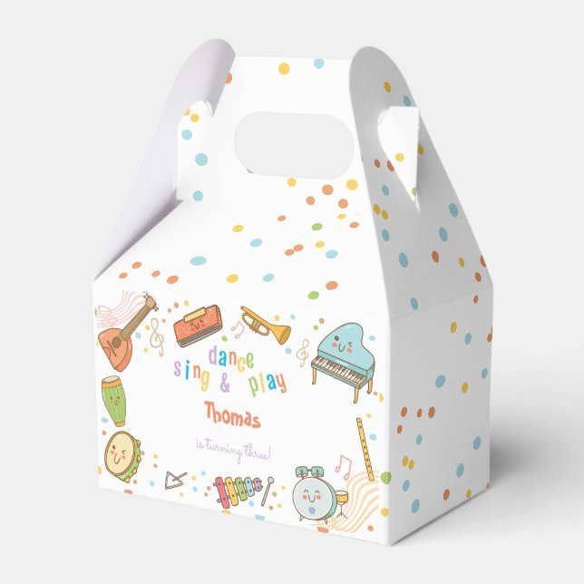 Dance sing and play kids birthday favor box (Front Side)