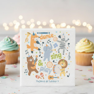 Dance sing and play kids birthday napkin