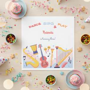 Dance sing and play kids birthday napkin