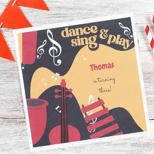 Dance sing and play kids birthday napkin