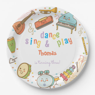 Dance sing and play kids birthday paper plate
