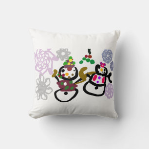 Dance Snowman and Snowwoman Throw Pillow