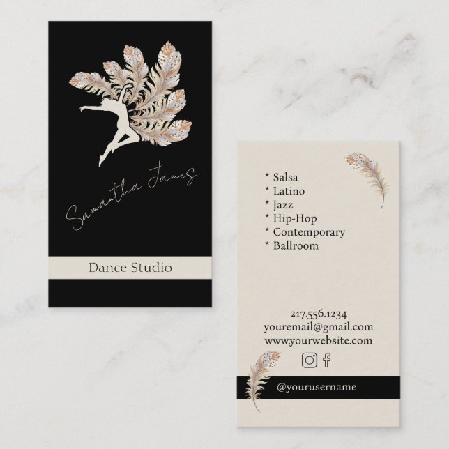 Dance Studio Feather Personalized Business Card (Front/Back)