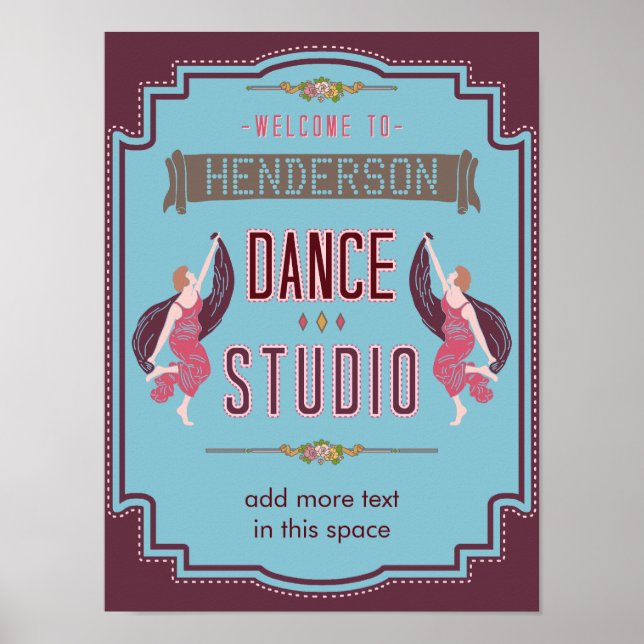 Dance Studio Personalized Name Blue Retro Custom Poster (Front)