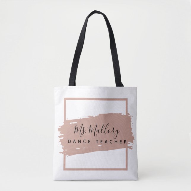 Dance Teacher Black and Rose Gold Personalized Tote Bag (Front)