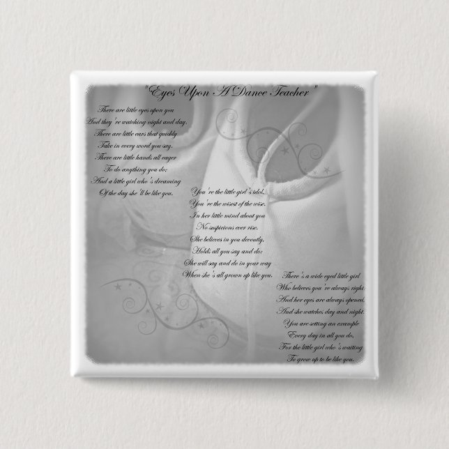 Dance Teacher Poem 2 Inch Square Button (Front)