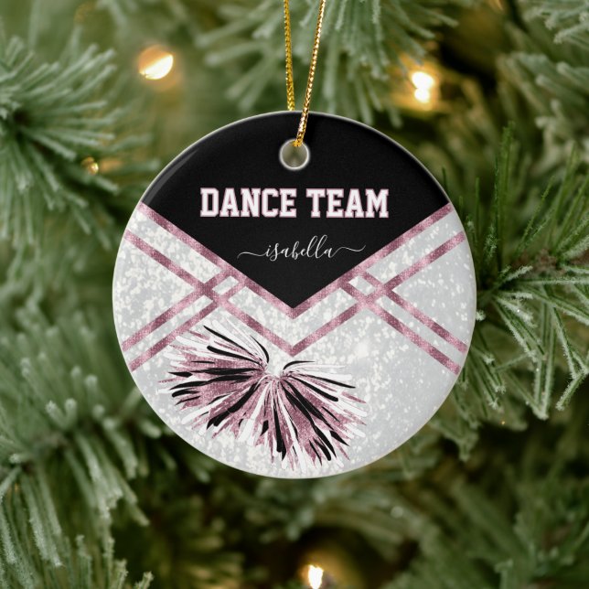 Dance Team Black, White and Pink Rose Glitter  Ceramic Ornament (Tree)