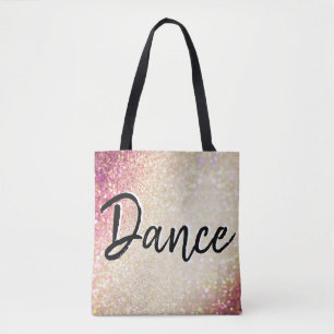 Dance Tote Bag   Faux Gold and Pink Glitter
