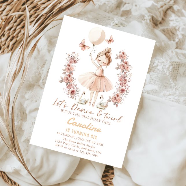 Dance & Twirl Ballerina Ballet Birthday Invitation (Creator Uploaded)