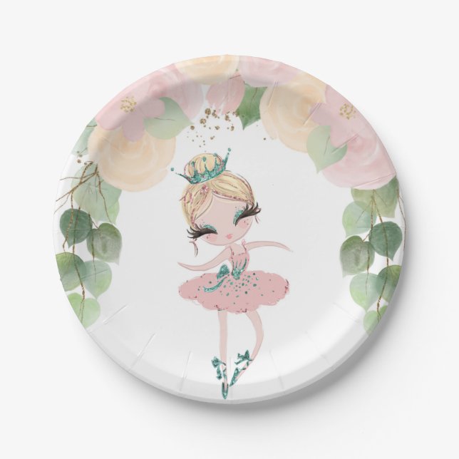 DANCE & TWIRL| BALLERINA BIRTHDAY | FLORAL| PAPER PLATE (Front)