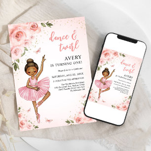 Dance & Twirl Ballerina Dancing Girl Birthday Invitation