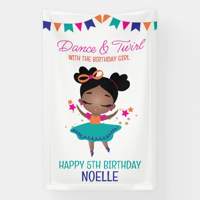 Dance & Twirl Birthday Girl Colourful Banner (Vertical)