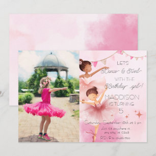 Dance & Twirl Pink Ballerina Photo Birthday Party Invitation