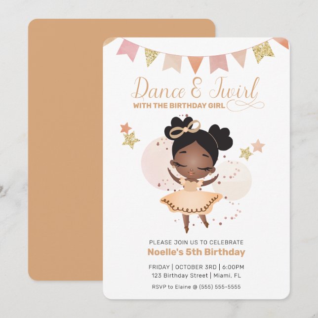 Dance & Twirl, Princess Ballerina w/Bow Birthday Invitation (Front/Back)