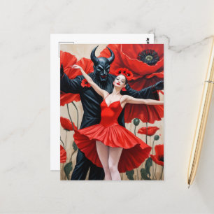 Dance With a Dark Demon Lady in a Red Dress Postcard