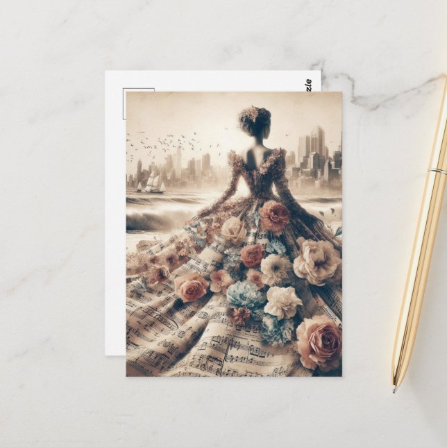 Dance Woman Music Collage Postcard (Front/Back In Situ)