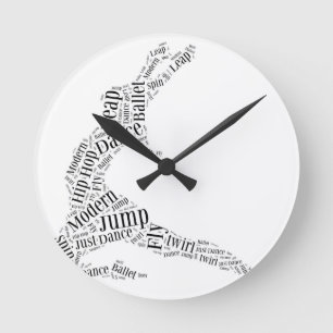 Dance Word Cloud Black & White Round Clock