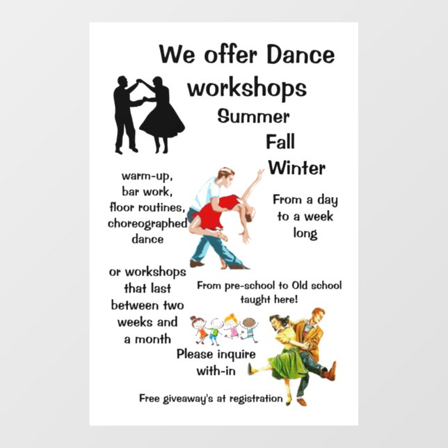 "Dance Workshop" Window Cling (Sheet)